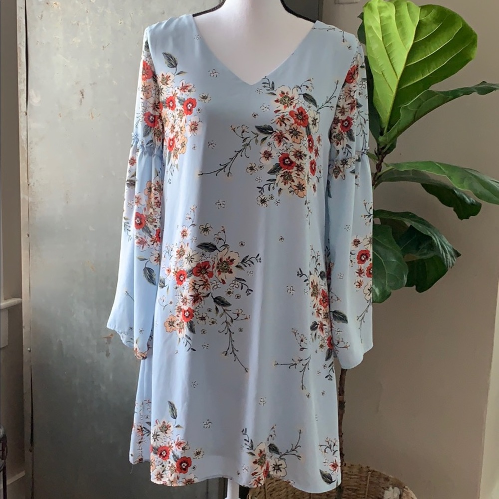 Retro Baby Blue Floral Dress